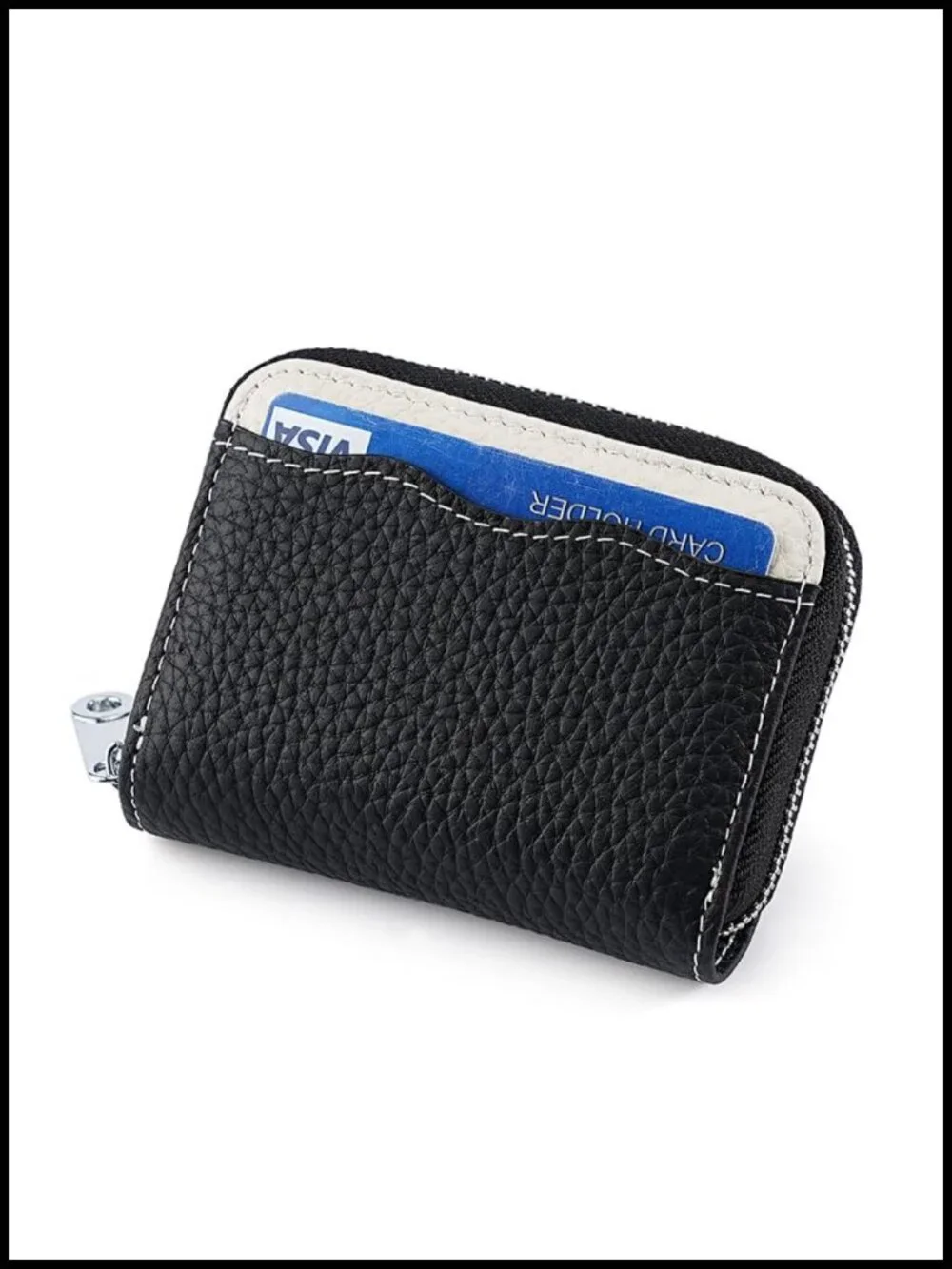 Genuine Leather RFID Credit Card Holder Wallet with Zipper, 20 Slots